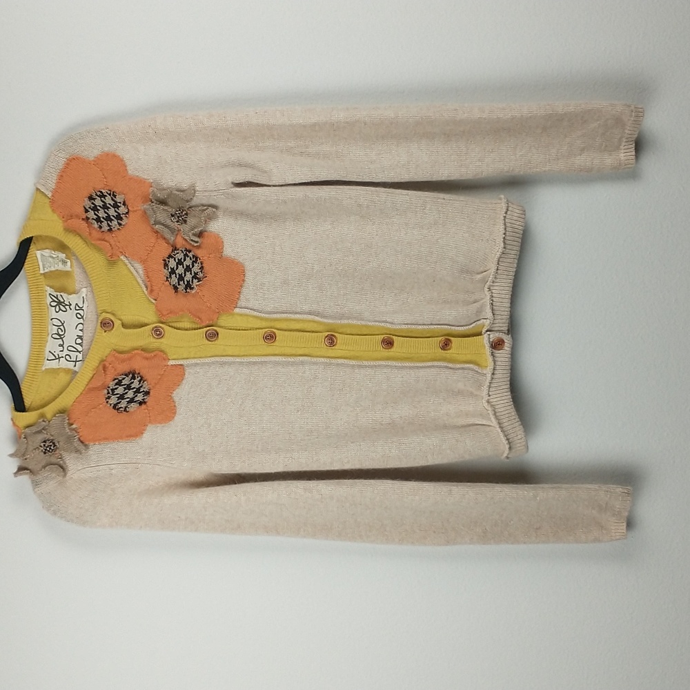 Field Flower Anthropologie Wool Cashmere Angora Rabbit Hair Floral Cardigan S